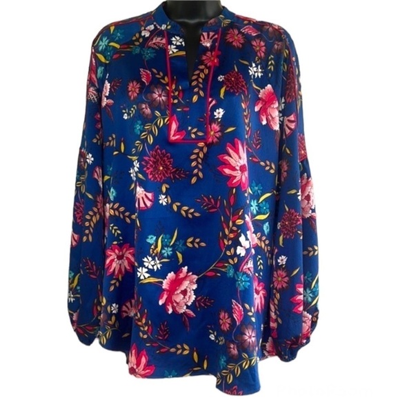 Vintage Tops - Vintage🧚‍♀️ LOFT Spring Floral Kaftan Casual Long Sleeve Blouse Size L